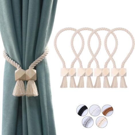 4 Paquets d'embrasses de Rideaux magnétiques Attaches Rideaux en Coton tissé à la Main Supports de Rideaux embrasses à Rideaux Attaches de Rideaux pour Rideaux (Beige, 4) (1/5)