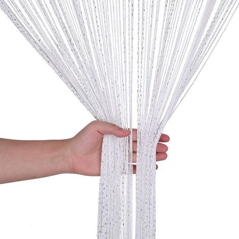 Rideau de porte à pompons, rideau de séparation pour porte et fenêtre, idéal pour la décoration de la maison (100 x 200 cm), blanc