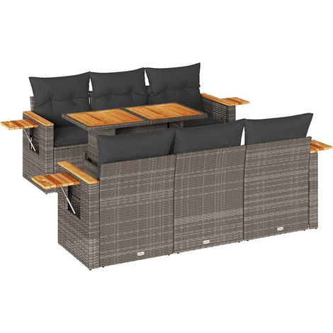 Maison Exclusive - Set Divani da Giardino 7pz con Cuscini Grigio Polyrattan Acacia (1/5)