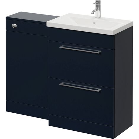 Napoli 390 Deep Blue 1100mm 2 Drawer Vanity Unit Toilet Suite with Glide Basin - 1100mm - Chrome 320mm HandleWithout Kingston Toilet Pan