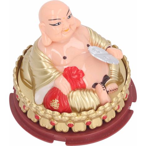 Ornement Bouddha Maitreya avec capteur de lumière solaire et ventilateur oscillant, figurine de Bouddha Maitreya en plastique porte-bonheur, pour console centrale de voiture, caisse enregistreuse et b (1/5)