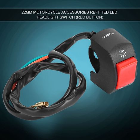 Interrupteur marche/arrêt pour phare LED de moto 7/8 pouce à fixation sur guidon avec bouton rouge (1/5)