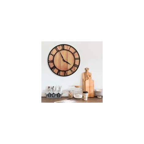 Horloge murale 39 cm, marron et noir, en MDF et fer - Crezuo (1/4)
