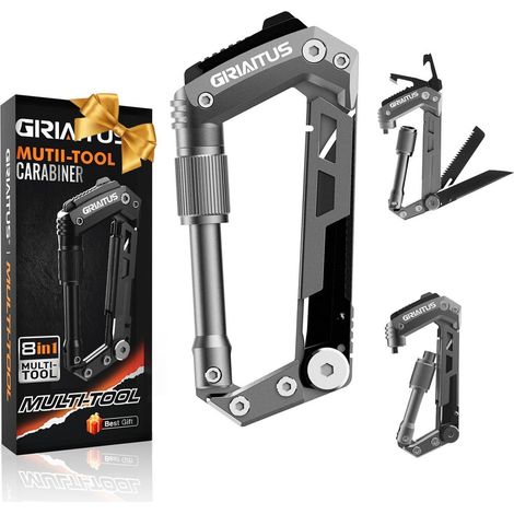 8in1 Multitool Karabiner mit Taschenmesser, Werkzeug für Camping & Outdoor, Geschenk für Männer