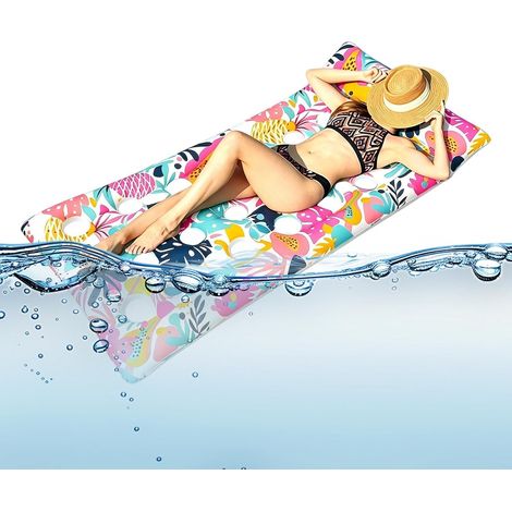 Flotteur De Piscine Lit De Plage Imprimé Feuillage Tropical Radeau De Piscine En PVC Avec Appui-Tête Pour Hommes, Lac, , , Bronzage, Fête Estivale (1/5)