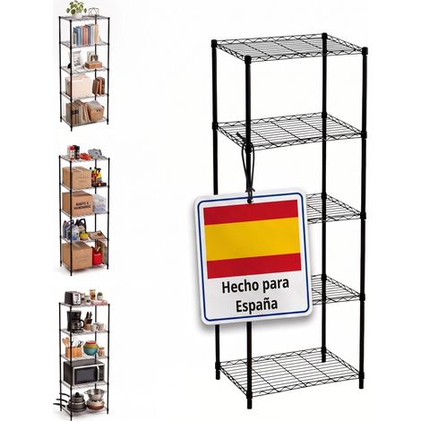 Relaxdays estantería metálica 5 niveles 35 kg c/u, 160x56x35 cm, para hogar y garaje, montaje sin tornillos, acero negro (1/5)