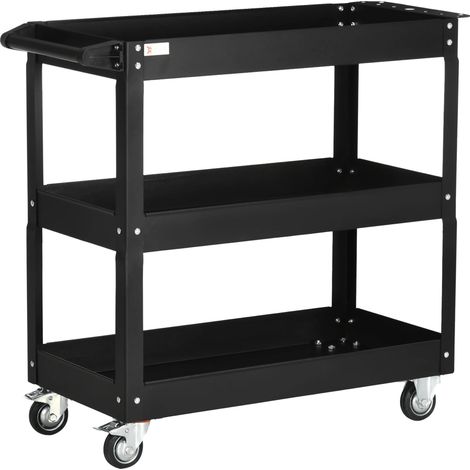 Carro portaherramientas, acero laminado en frío, 83 x 35,3 x 76 cm, cuatro ruedas, tres estantes, asa lateral. (1/5)