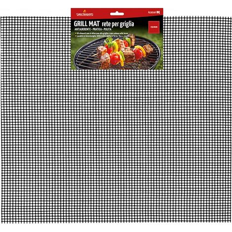 Reticolo Antiaderente Rettangolare per Barbecue a Carbone Grill Mat 45x40 cm in Fibra di Vetro e PTFE