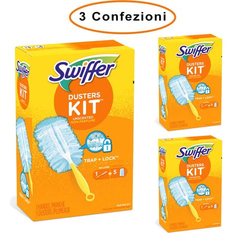 Swiffer duster starter kit catturapolvere 3 confezioni da 1 manico & 5 piumini swiffer