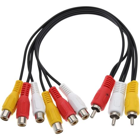 Répartiteur de Câble AV 3 RCA Prise Mâle vers 6 RCA Femelle Jack Répartiteur Vidéo Composite Adaptateur Câble de Sortie Cordon RCA Câble d'extension 31cm (1/5)