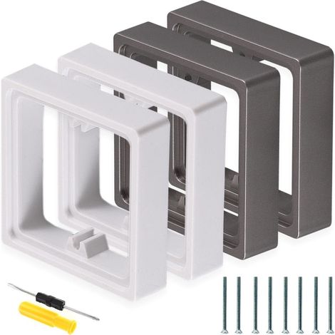 4 jeux d'entretoises carrées de 20 mm, 1 prise blanche + grise, entretoise pour prise simple, boîtier de surface, cadre carré, plaque, interrupteur simple, prise simple avec vis (1/5)