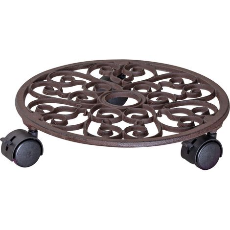 Wagner Carrello per Piante Antik Ø 29 x 6,5 cm I Carrello per Fiori e Piante per Interni ed Esterni, Rame I Portavaso in ghisa con 2 Freni I Portata 50 kg - 20092501 (1/5)