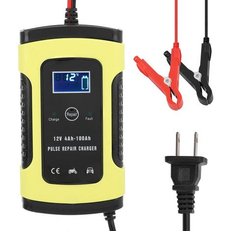 Chargeur de batterie automatique 12V 5A 3 phases réparation LCD universel voiture moto 4‑100Ah 100‑240V fiche US (1/5)