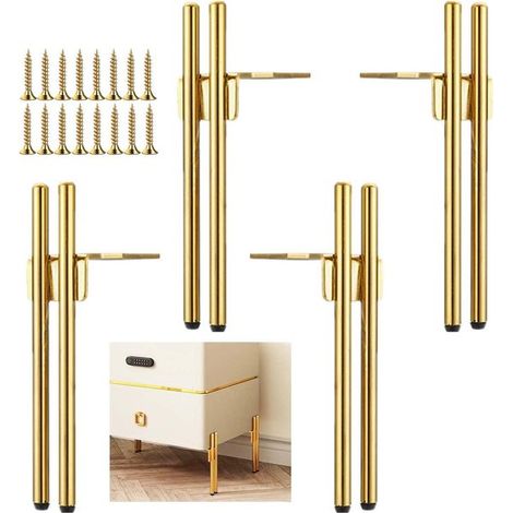 Patas de metal color dorado para muebles, diseño elegante y chic - juego de 4, protección para el suelo + base antideslizante (1/5)