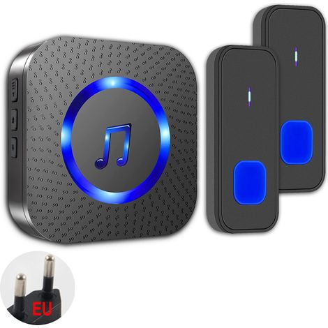 Waterproof wireless doorbell, 400m range, 55 melodies, 5 volume levels, LED indicator, for home and hotel (2 transmitters + 1 receiver) (1/5)