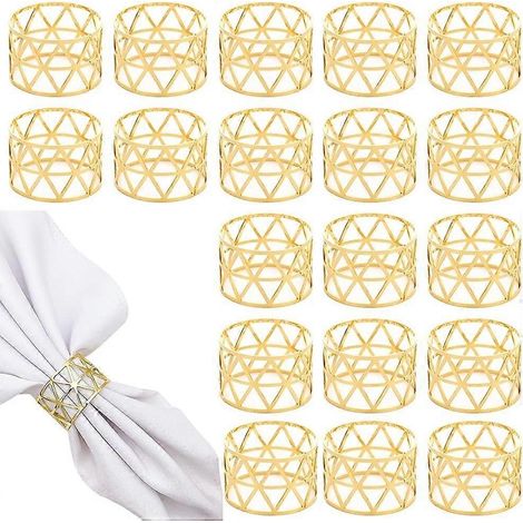 Lot de 20 ronds de serviette dorés, ronds de serviette en métal à motifs de feuilles pour mariage et réception. (1/5)