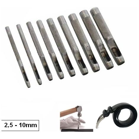 Fustella/Fustellatrice/Punzoni per cuoio e pelle set 9 pezzi