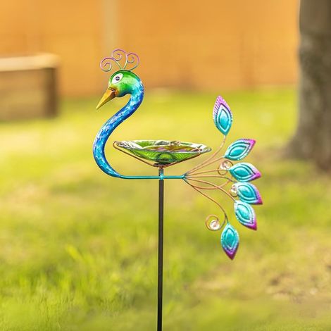 Peacock Bird Feeder Metal Garden Bird Bath Feeder Outdoor Bird Feeding Station
