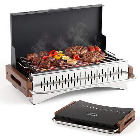 COSTWAY Barbecue a Carbonella Portatile, Barbecue Carbone da Tavolo con Griglia Regolabile in Altezza e Vaschetta in Smalto Rimovibile, Griglia a Carbone per Campeggio e Picnic (50,5 x 33,5 x 33,5 cm) (1/5)