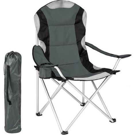 Chaise pliante rembourrée en polyester avec sac de transport, gris (1/5)