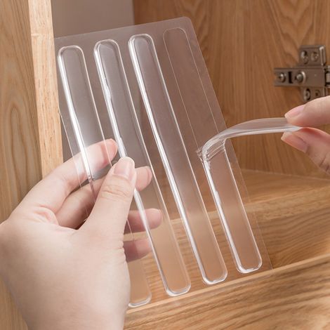 Geräuschlose, selbstklebende, transparente Türschutzleisten für Schrank- und Kühlschranktüren – 4 selbstklebende 150-mm-Silikonstreifen, Antikollisionsschutz