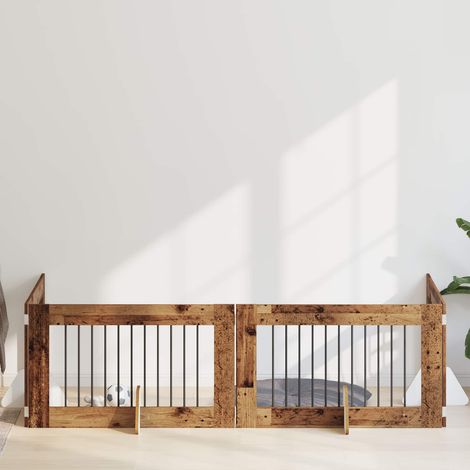 vidaXL Dog Gate with Stands 4 pcs Old Wood 100 x 60 cm Engineered Wood