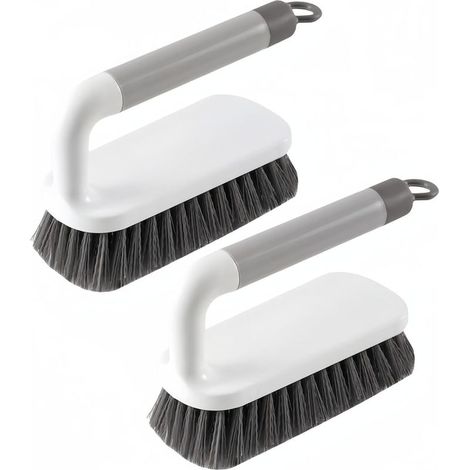 Lot de 2 brosses à récurer avec poignée, pour douche, salle de bain, tapis, cuisine et baignoire (gris) (1/5)