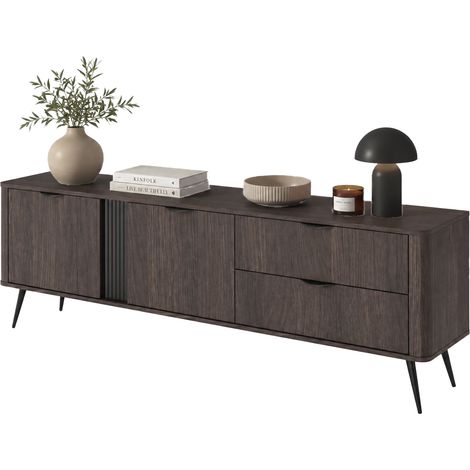 Mobile Porta tv Kamirili, 2 Cassetti, 3 Ripiani, 2 Ante, 195x38x61h cm Marrone Noce