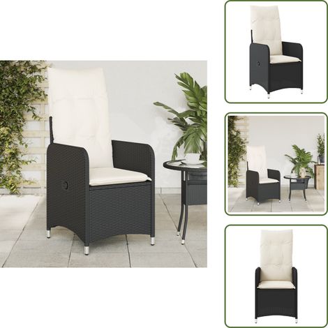 Chaise inclinable de jardin avec coussins noir résine tressée - Chaise De Jardin - Fauteuil De Jardin - Chaise Inclinable - Mobilier De Jardin - Chaise Patio (1/5)