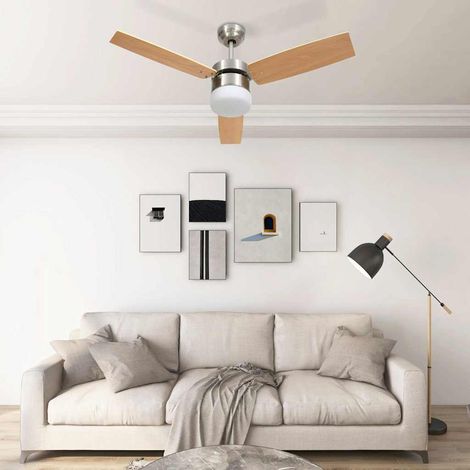 vidaXL Ventilateur de plafond lampe et télécommande 108cm Marron clair (1/5)