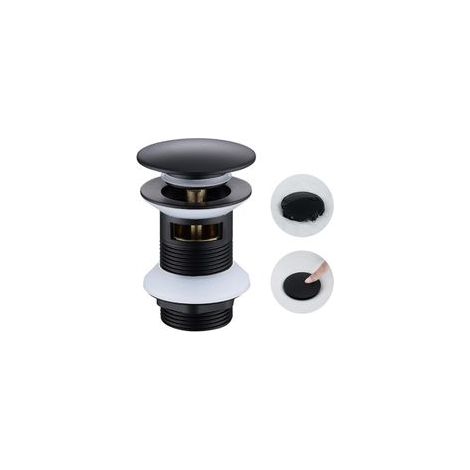 Bouchon de lavabo, noir, bonde pop-up, avec trop-plein, bonde universelle pour lavabo et lavabo de salle de bain, noir mat