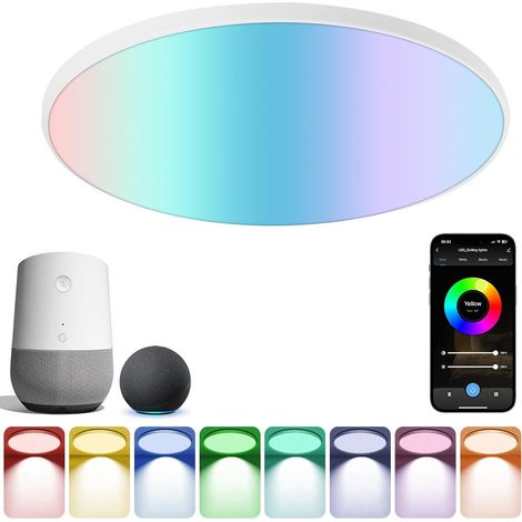 Plafonnier LED RVB 24 W à intensité variable, WiFi pour salle de bain, contrôle à distance et application, 2700 K-6500 K, plafonnier intelligent rond fonctionne avec Alexa Google Bluetooth pour (1/5)