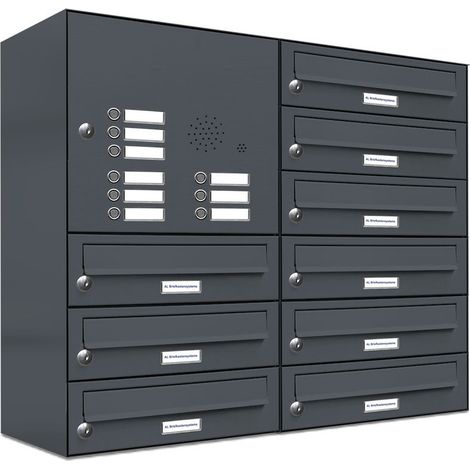 9er Briefkasten Anlage Aufputz - Wandmontage RAL 7016 Anthrazit Klingel (1/5)