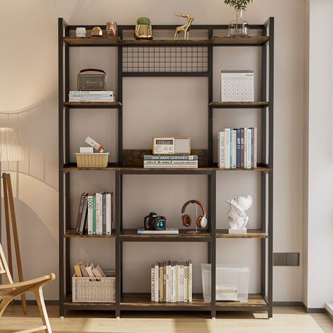 Unho – Bibliothèque industrielle 5 étagères ouvertes – Grille en métal – Dimensions 120 x 30 x 170 cm – Rangement pour salon, bureau, chambre (1/5)