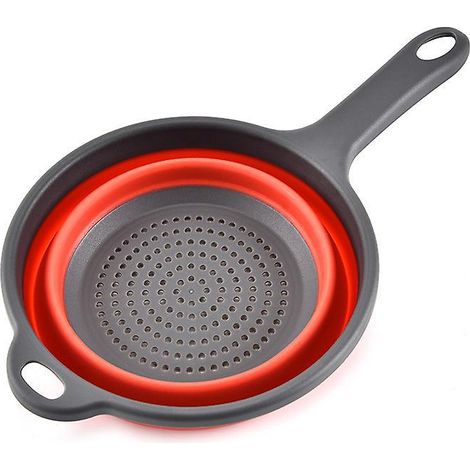 passoire Pliable Avec Anse (rouge, Diamtre 20cm Longueur 34,5cm) - Passoire De Cuisine En Silicone Avec Anse En Plastique - Passoire Pour Goutter (1/5)