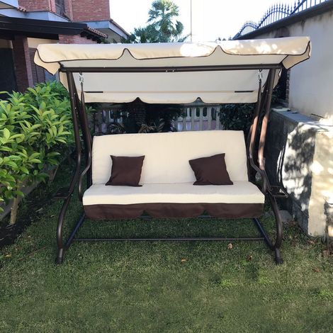 DONDOLO DA GIARDINO 3 POSTI CON TETTO PARASOLE DIVANO LETTO ALTALENA INCLINABILE (1/5)