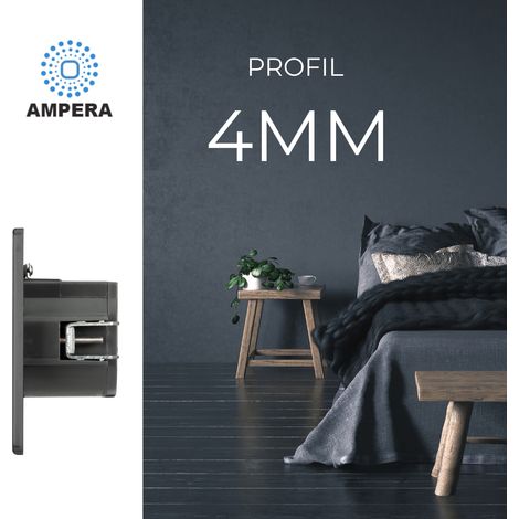 Enchufe eléctrico triple, acero cepillado negro, PVD color gris plomo. (1/5)