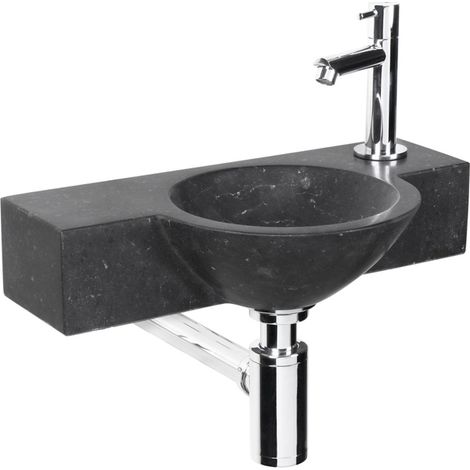 Differnz teti garniture de lave-mains bombai noir pierre naturelle robinet droit chro avec 40 x 23 x 8 cm noir (1/5)
