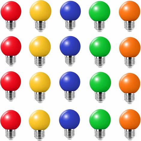 20PCS 3W E27 Farbbirne, einfarbige LED-Birne, 100LM Weihnachtslampe 220V Party kleine Farbblase, 180° LED-Birne (4 pro Farbe) (1/5)