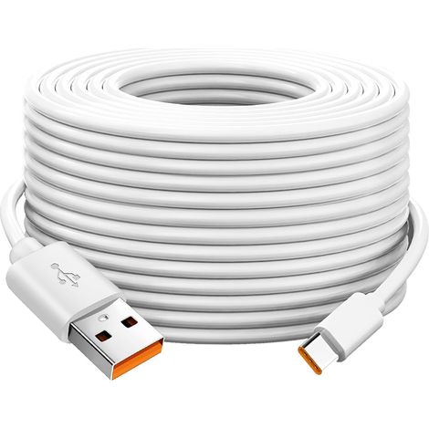 Câble USB C extra long de 10 m - Durable - USB A vers USB C - Charge rapide - Pour caméras de sécurité, tablettes, smartphones, contrôleurs et plus encore (blanc, 10 m) (1/5)