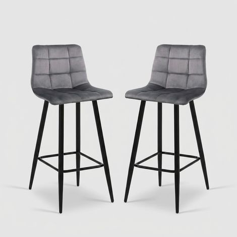 Juego de 2 taburetes de cocina de terciopelo y metal negro Amelie Home - Gris Oscuro (1/5)