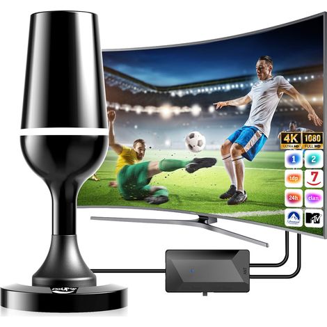 Antenne TV intérieure, antenne TNT pour Smart TV, antenne TV portable avec amplificateur et base magnétique, 80KM+ réception longue distance, compatible avec 4K 1080P (VHF/UHF/DVB-T/DVB-T2) (1/5)