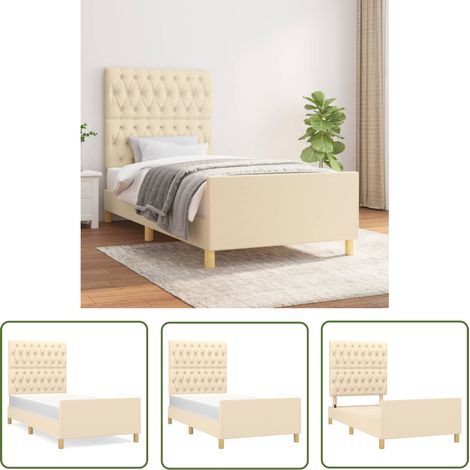 The Living Store Cadre de lit sans matelas crème 100x200 cm tissu - Cadre De Lit - Lit Double - Lit Avec Têted’appui - Literie - Meubles De Chambre (1/5)