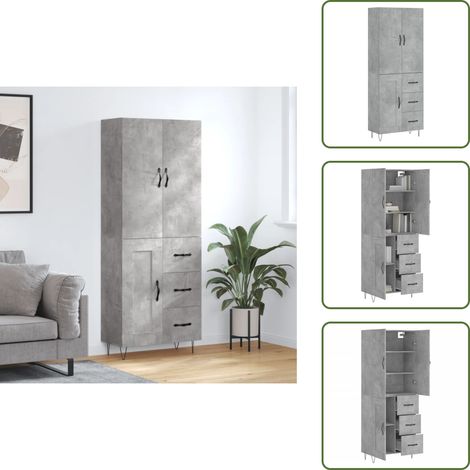 The Living Store Buffet haut Gris béton 69,5x34x180 cm Bois d'ingénierie - Buffet Design Moderne - Meuble Rangement Gris - Armoire Haute - Buffet Cuisine - Mobilier Salon (1/5)