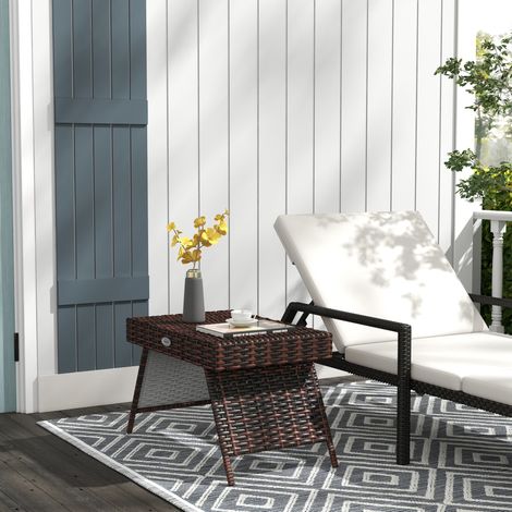 Table basse pliante en rotin 60x41x41 cm marron, gain de place pour balcon et terrasse FloraGrace (1/5)