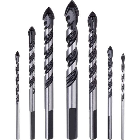Lot de 7 forets à maçonnerie en carbure de tungstène pour porcelaine, carrelage, béton, mur de brique, verre, miroirs, plastique, maçonnerie et bois (3 4 5 6 8 10 12 mm) (1/5)