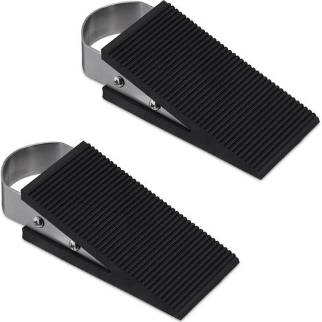 Cale-porte lot de 8, caoutchouc, acier inox, antidérapant, butoir pour sol, HLP : 3 x 5 x 12 cm, noir/argenté