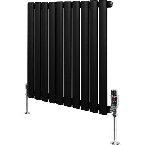Oval Single Column Radiator & Valves – 600mm x 600mm – Black (1/5)