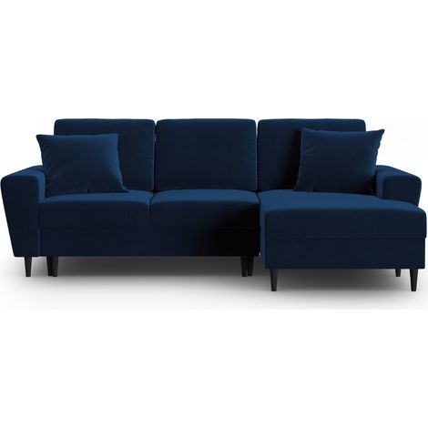 Canapé d'angle droit convertible + box 4 places velours bleu roi (1/5)