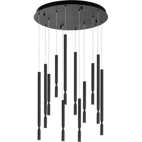 Lampada a sospensione LED a 12 Luci in metallo verniciato Nero 60 cm TUBIC (1/3)